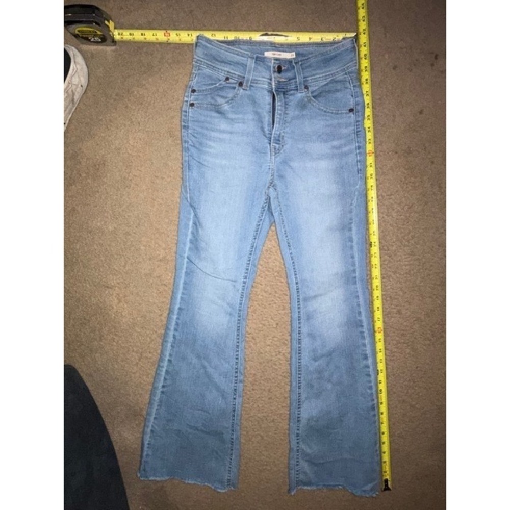 Levis 726 High Rise Flare Jeans Light Wash Raw Hem Blue Denim Size 26